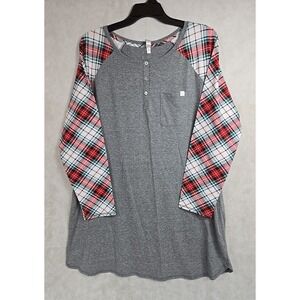 Cacique Lane Bryant Pajama Sleep Shirt Women 14/16 Gray Plaid Long Sleeve NWT